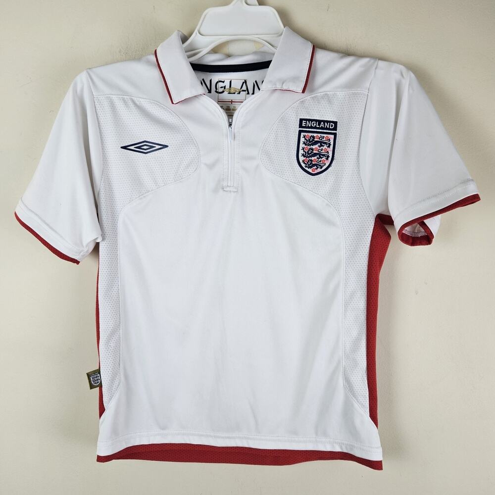 ENGLAND NATIONAL TEAM UMBRO FOOTBALL TRAINING 1/4 ZIP TOP HOME SHIRT YOUTH M